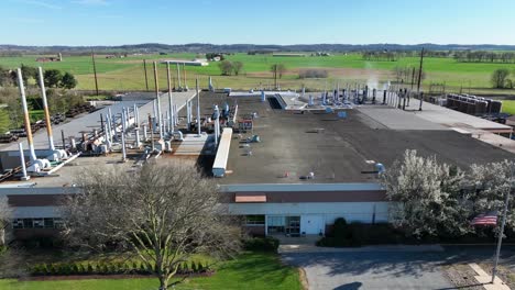 Aerial-view-of-wire-manufacturing-factory-roof,-USA