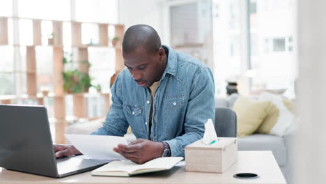 laptop, documents and planning with a business man