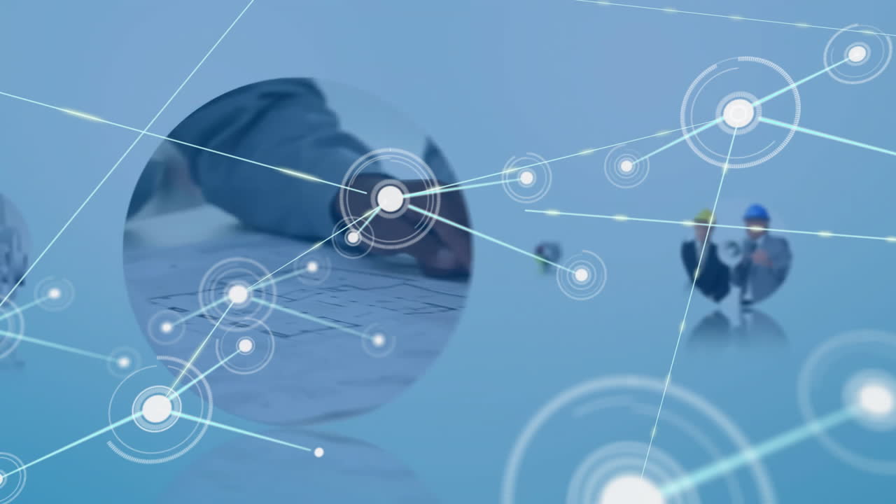 연결 네트워크의 애니메이션 및 건축가들의 도면