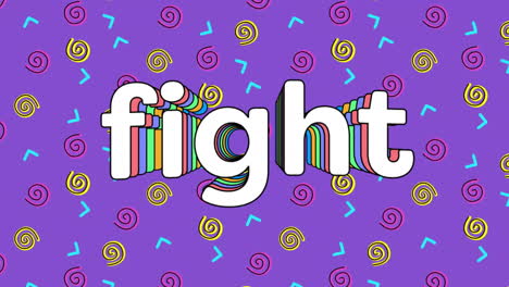 fight text animation with colorful swirls and shapes on purple background