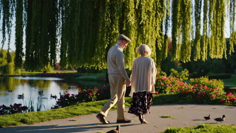 elderly couple enjoying a stroll in the park