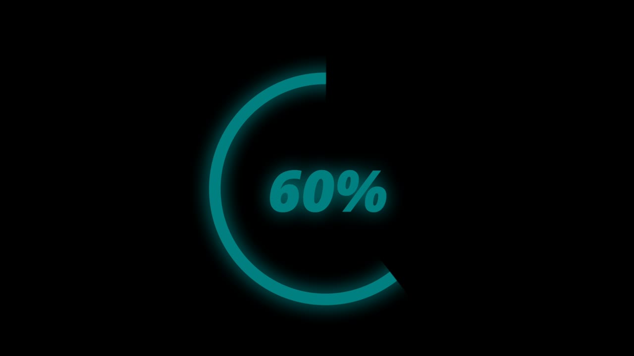 0-100 charge animation. Green neon circle bar on black screen
