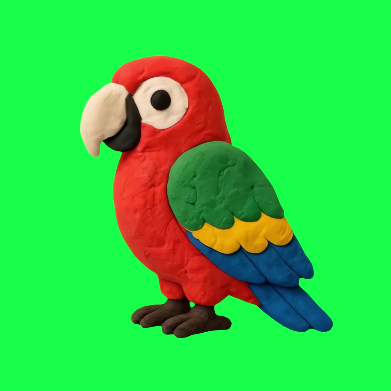 Colorful clay parrot sculpture animation, transparent 4K video, green screen