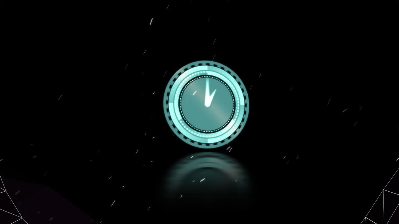 Animation of pink and white tunnel and clock with rotating hands on black background with stars