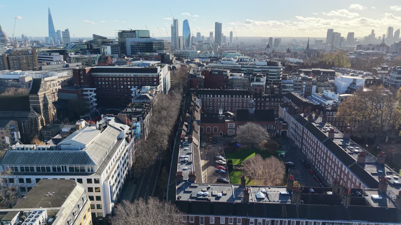 Panning drone,aerial Gray’s Inn Chapel and Legal Quarter Complex London UK