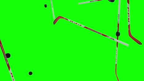 palo de hockey sobre hielo profesional _ disco de hockey cayendo en la pantalla verde con matte alfa