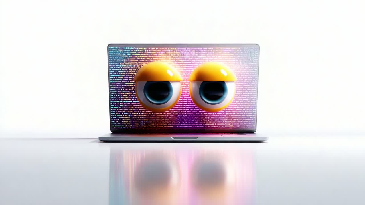 A Computer Screen with Animated Eyes: A Playful Display of Colorful Binary Patterns and Expressive Emotion That Engulfs the Viewer in a Whimsical Digital Atmosphere