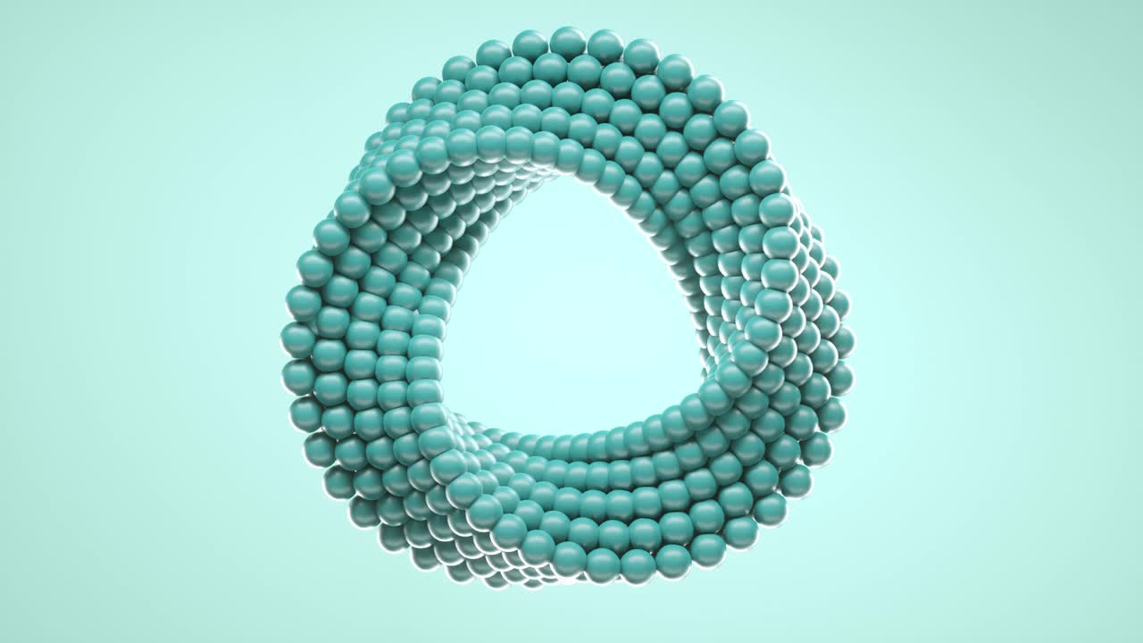 3D loop animation of spinning balls molded into uneven circle