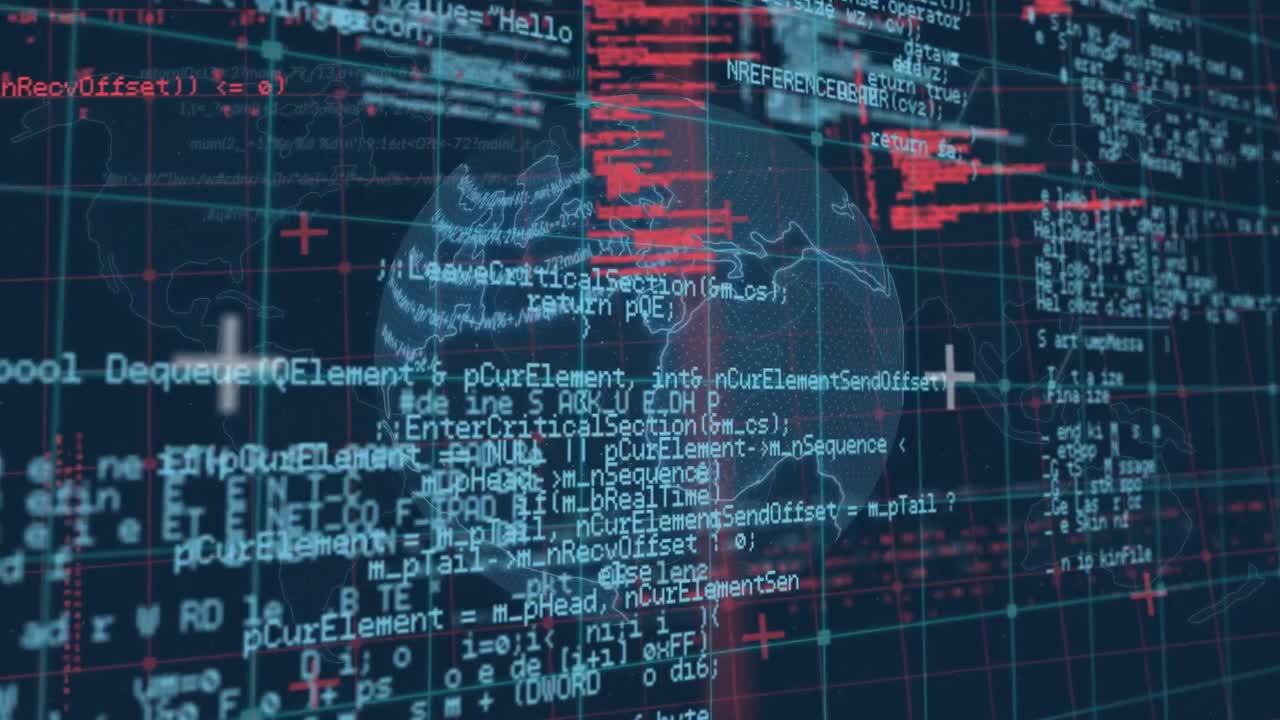 animación del procesamiento de datos digitales sobre la cuadrícula y el globo