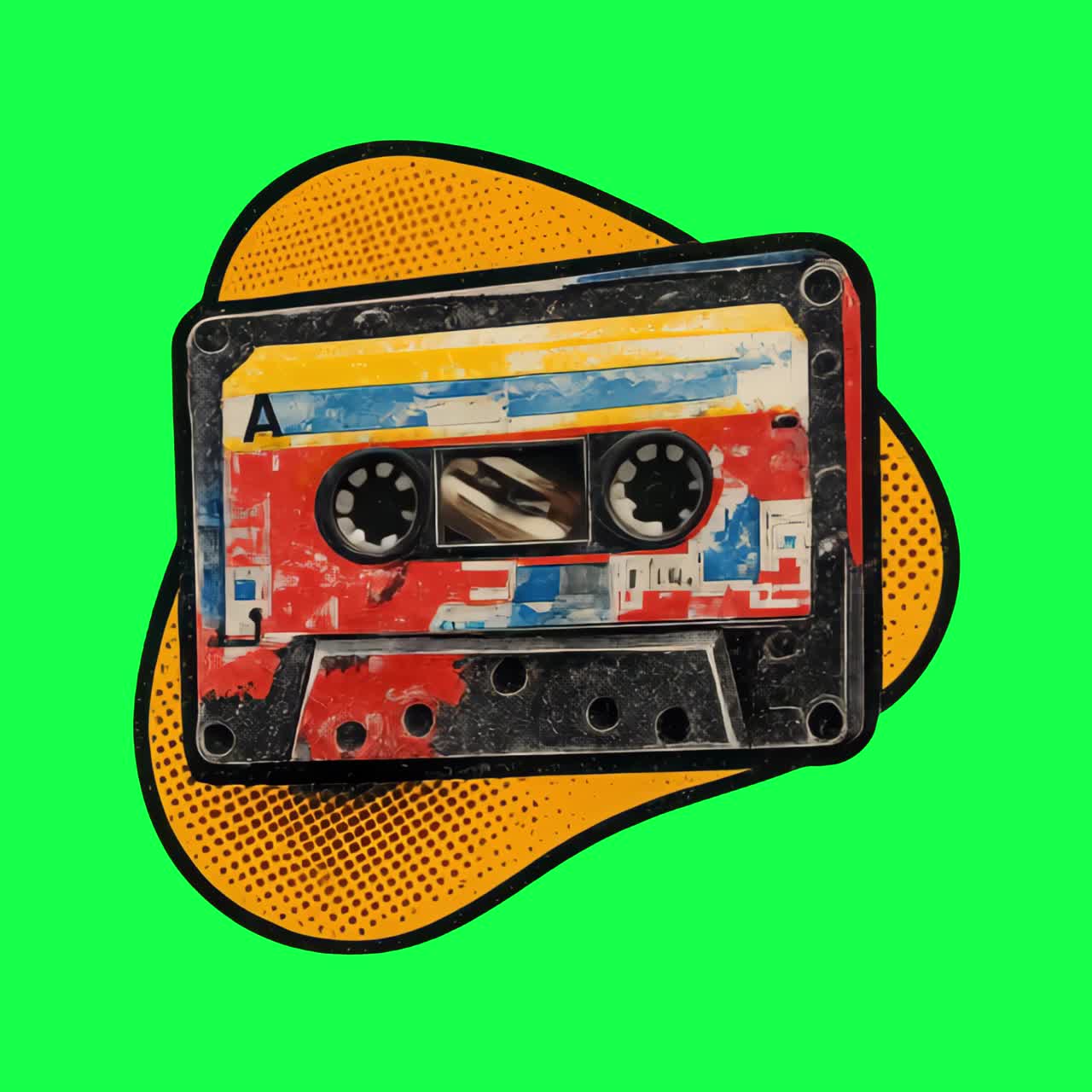 Animazione pop con cassette rétro, video 4K trasparente, green screen