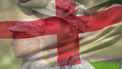 animación de la bandera de inglaterra sobre varios soldados