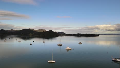 parua bay marina flying over sailing boats at blue hour