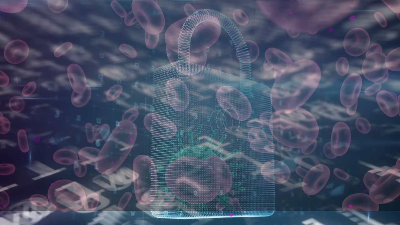 바이너리 코딩 데이터 처리에 대항하는 혈관 위의 보안  ⁇ 락 아이콘 위의 코비드-19 셀