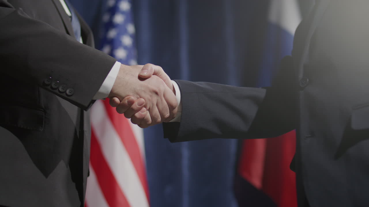 Handshake of Two Politicians Reaching Agreement at International Event