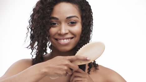 happy woman with curly hair