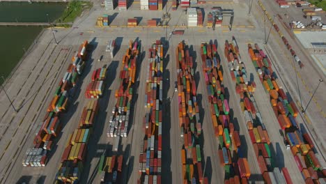 Aerial-establishing-shot-of-large-shipping-port-in-La-Porte,-Texas