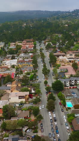 aerial view of carmel sea city. panoramic building coastline city. vertical video
