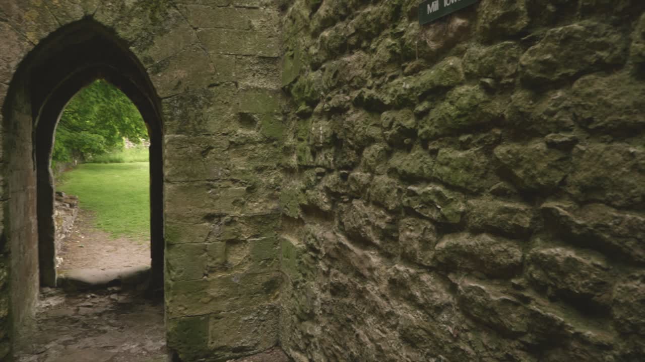 Panning inside an old medieval tower