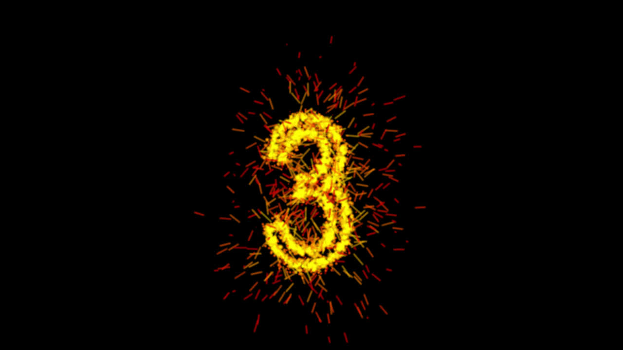 Animazione di particella gialla numero tre su sfondo trasparente