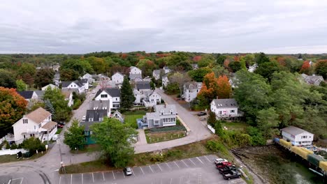 aerial view of a residential neighborhood in autumn