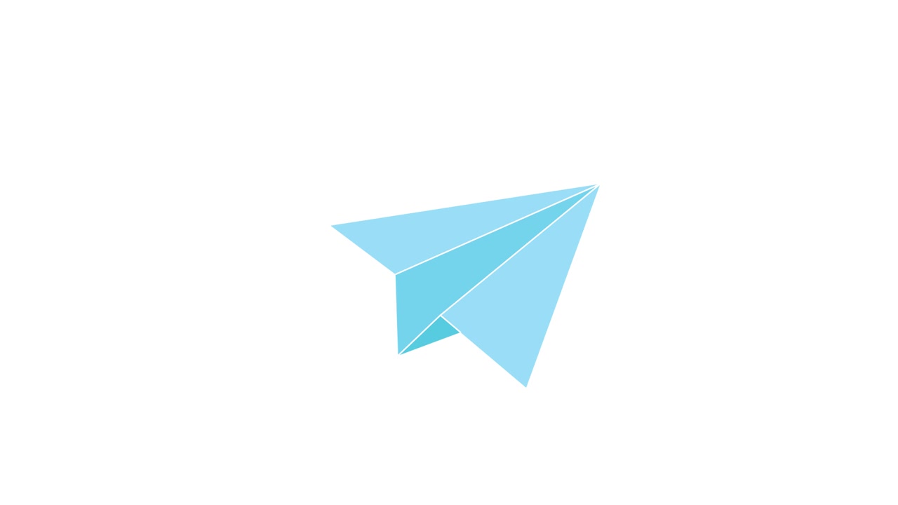 Animated Blue Paper Airplane Flying on White Background
