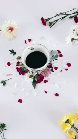 coffee and flowers arrangement