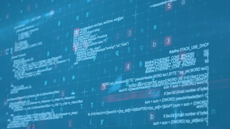 Animation of data processing on blue background