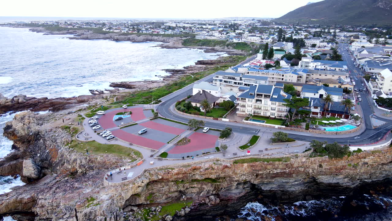 Hermanus coastal cliffs and Gearings Point perfect for whale watching, drone arc