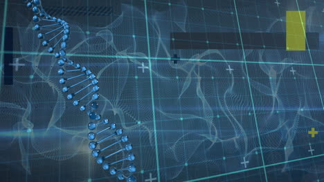 animation of spinning dna strand over grid