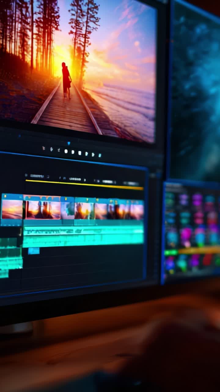 Editing a Sunset Scene: Capturing Beauty Through Video Production on a Computer Screen Showing Vibrant Colors and Scenic View in a Natural Setting