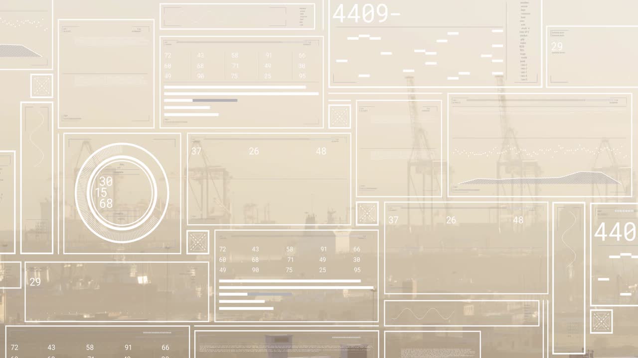 Translucent HUD appearing, updating nums, growing bars, varying charts, clearing UI for port ops