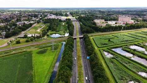 aerial view of dutch highway and town