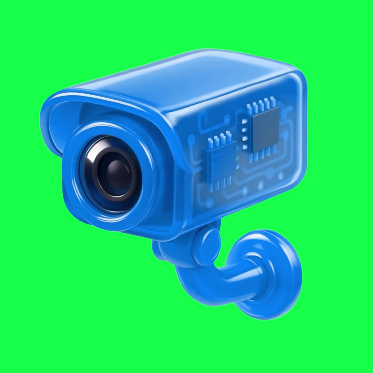 Futuristic blue security camera animation, transparent 4K video, green screen