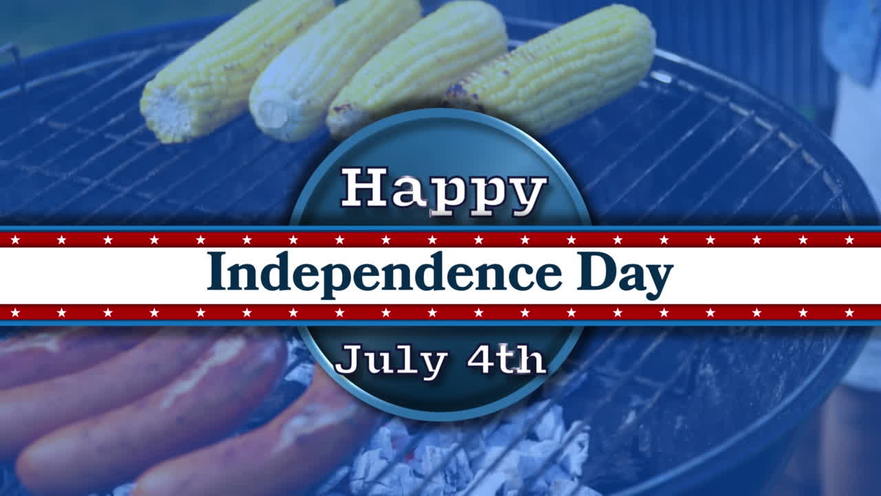 confeti colorido cayendo sobre el texto del día de la independencia contra la barbacoa