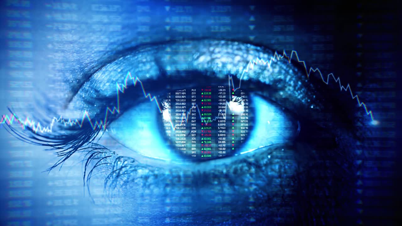 Ui stock market futuristic screen with animated digital graphs charts computer data terminal hud