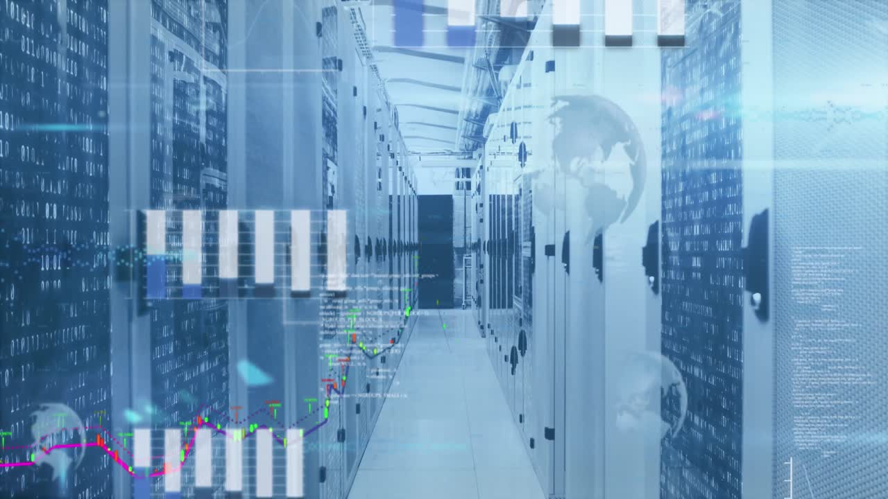 컴퓨터 서버를 통해 통계 및 데이터 처리의 애니메이션