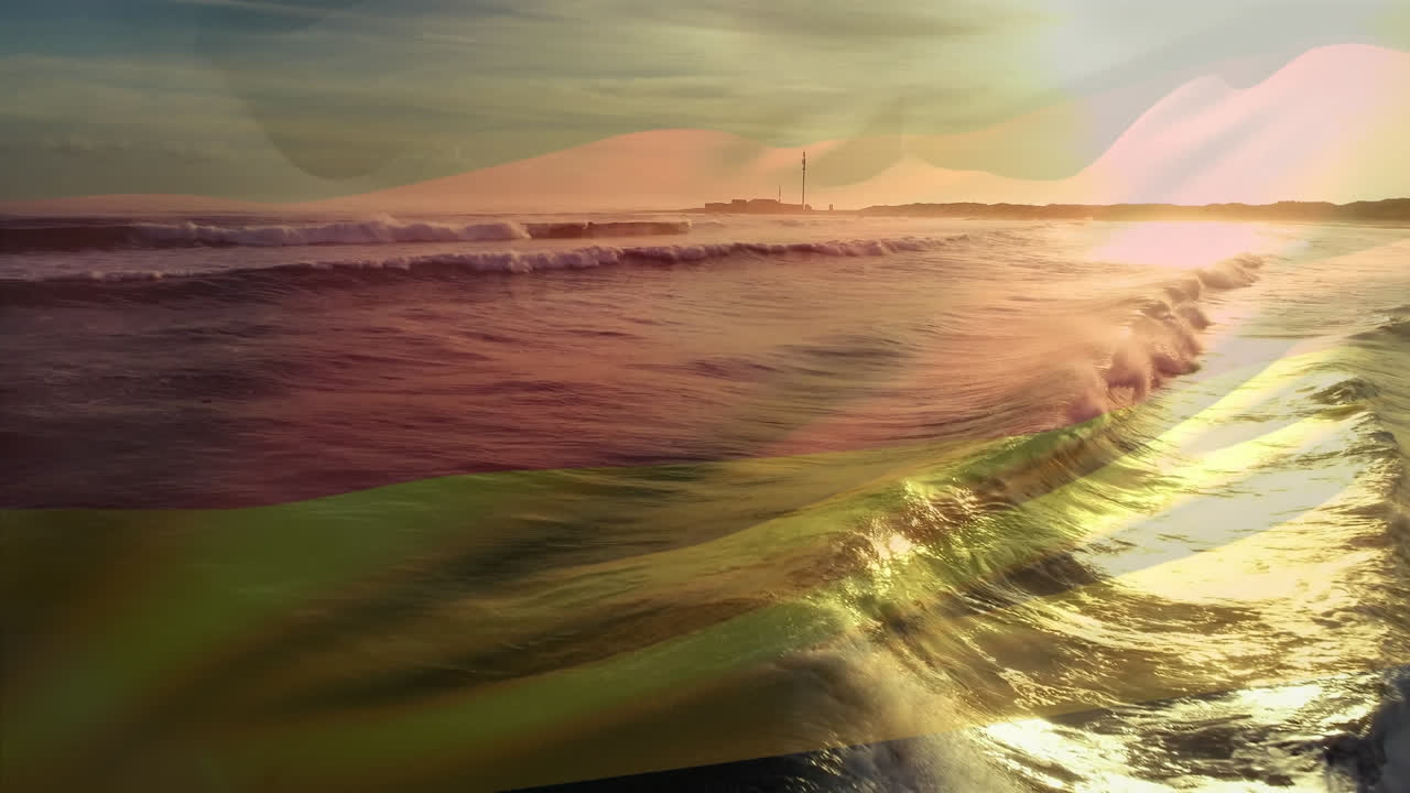 독일의 디지털 구성은 바다의 파도의 공중 전망에 대항하여 파동합니다.