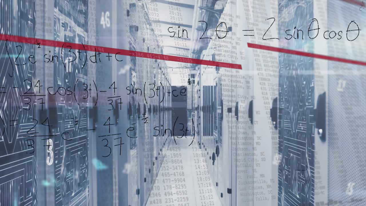 animación del procesamiento de datos en la sala de servidores