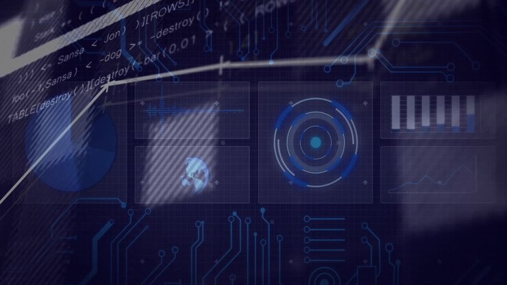 Processing data on digital interface with circuit board animation over abstract background