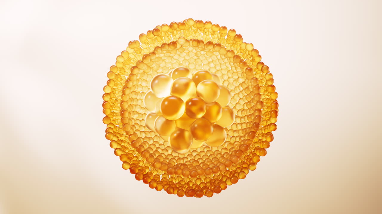 Transparent golden cell with bilayer membrane structure, 3d rendering