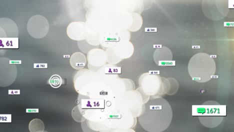 렌즈 플레어 위에 점점 더 많은 숫자를 가진 알림 아이콘의 애니메이션