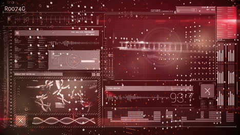 animation of dna strand and data processing over dark background