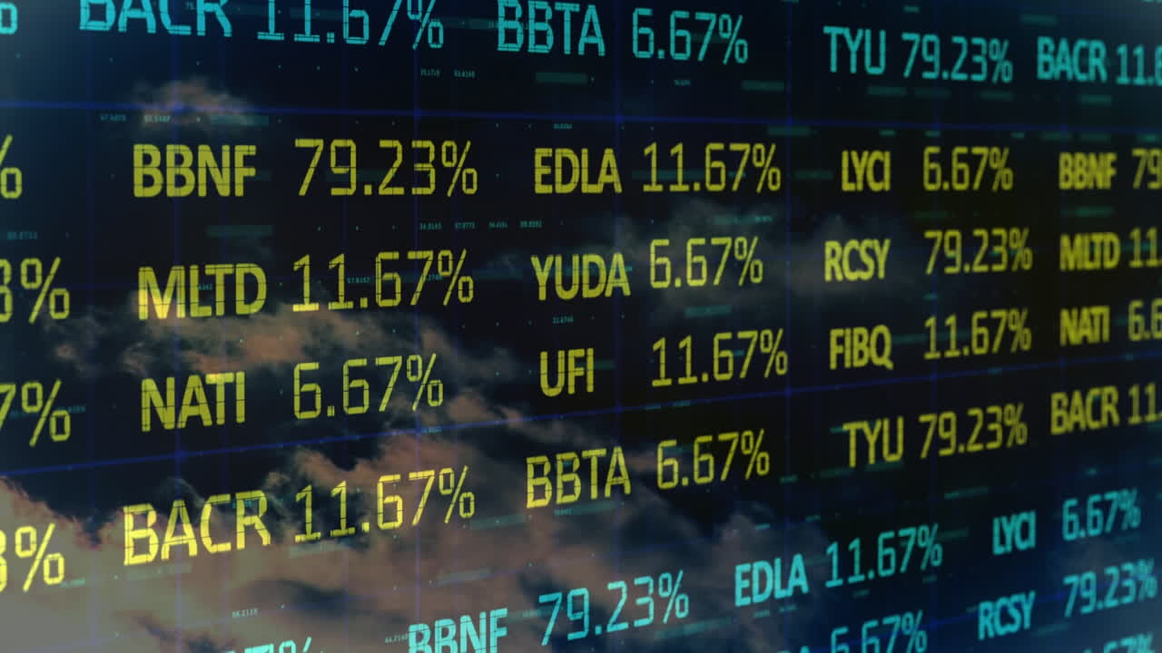 Composite video of stock market data processing against clouds in the blue sky