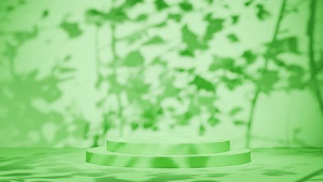 empty podium with shadows of leaves on a green background