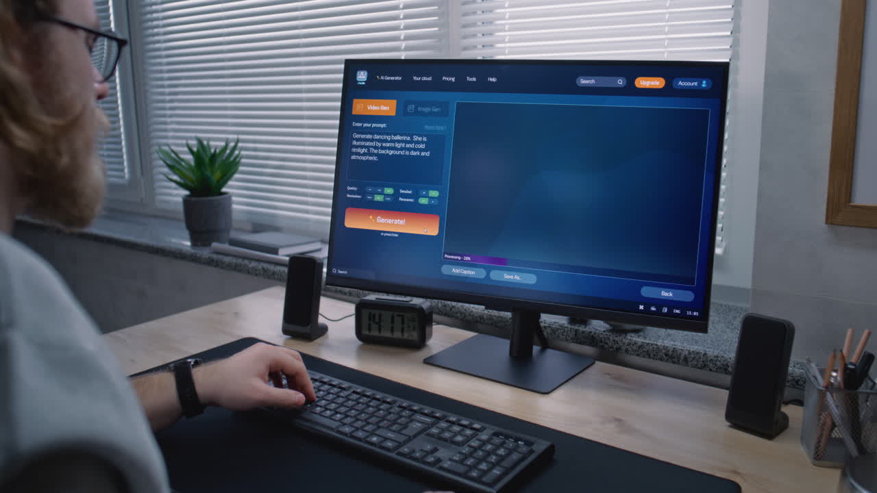 Man using computer software to generate image of ballet dancer