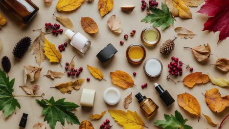 Herbstlich-Inspirierte-Beautyprodukte-Mit-Blättern-Und-Natürlichen-Elementen