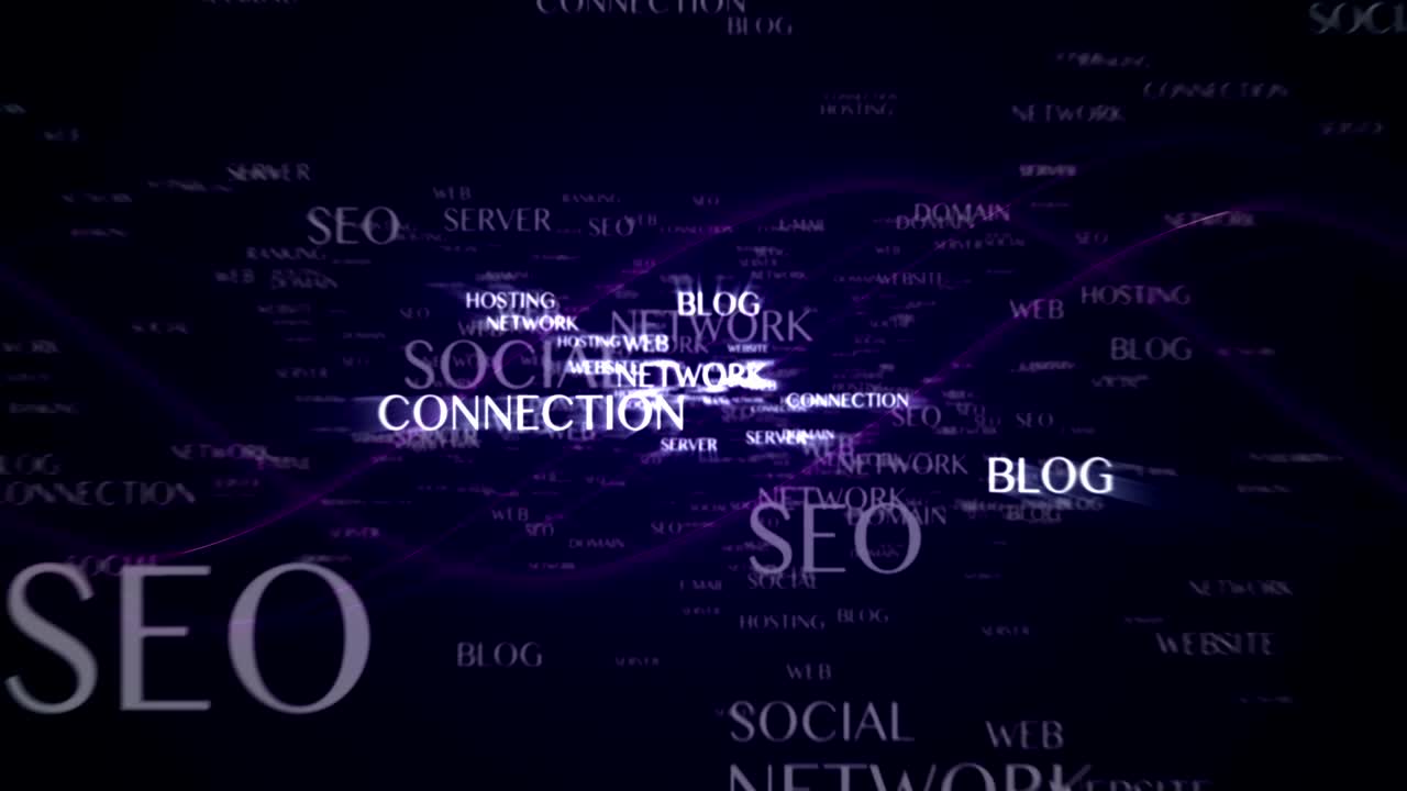 animación de texto y palabras clave de internet, con pantalla verde, representación, fondo y bucle