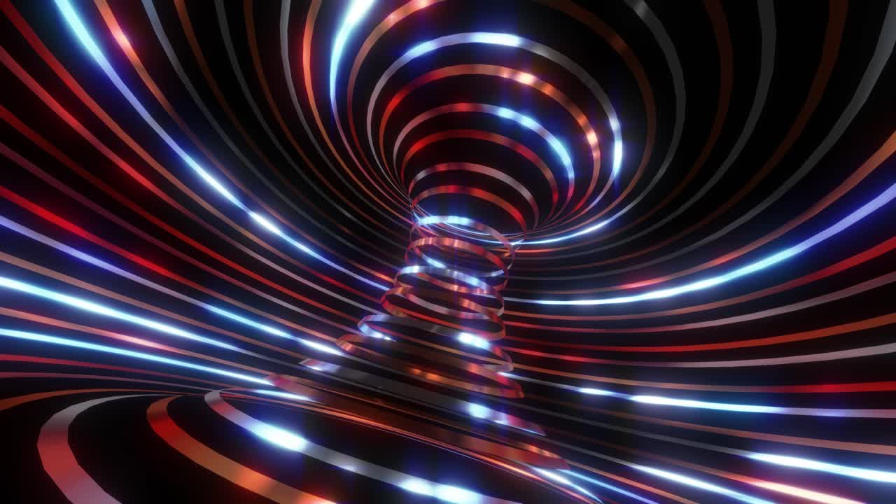 Abstract Glowing Tunnel with Spiral Rings