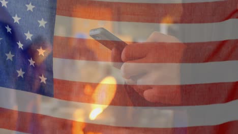 Animation-of-American-flag-waving-over-man-in-the-background