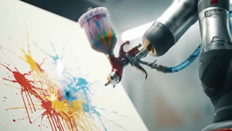 a robot paints with colorful splashes: exploring the intersection of technology and creativity in art through automated spray painting techniques